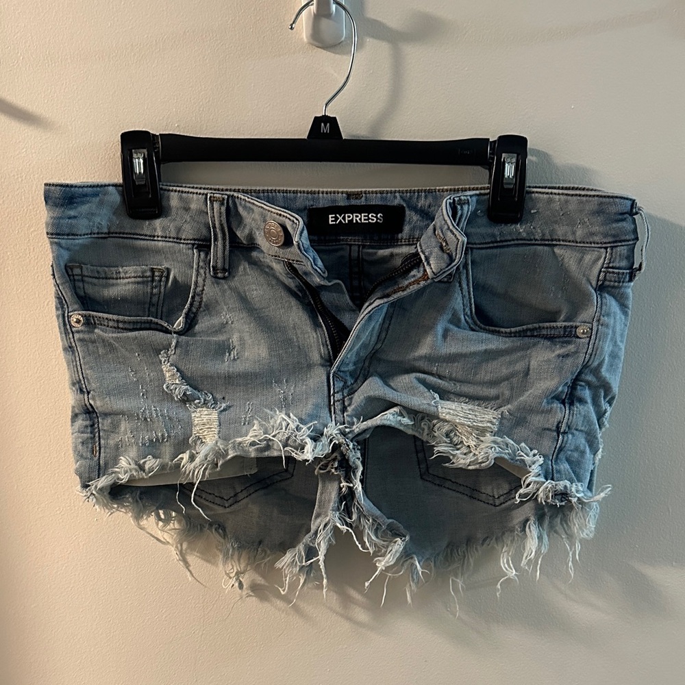 Express Light Blue Distressed Jean Shorts